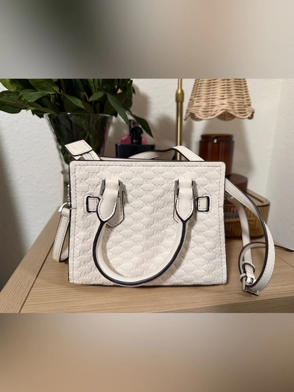 Michael Kors White Embossed MK Charm Satchel